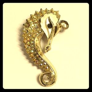 Vintage aurora borealis rhinestone seahorse brooch